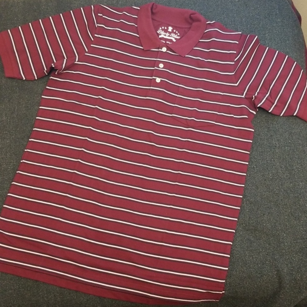 King Size Liberty Blues Striped Polo Shirt Red White Striped Men's XL Tall XLT